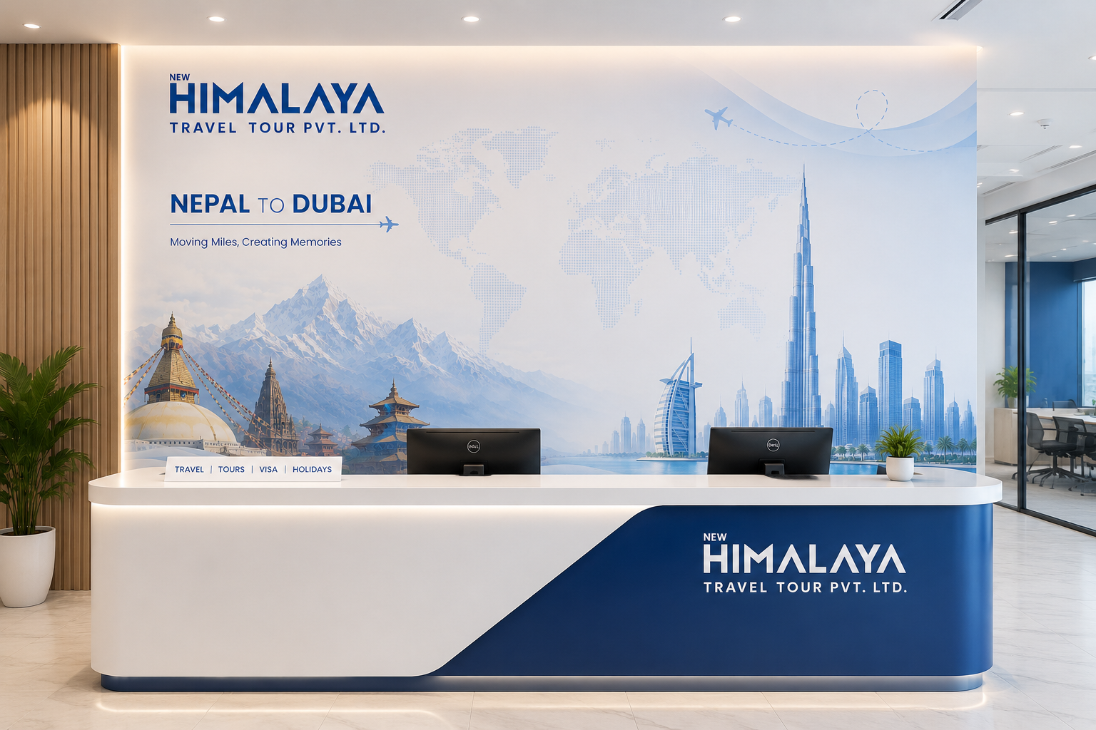 New Himalaya Travel Tour office — Nepal to Dubai wall