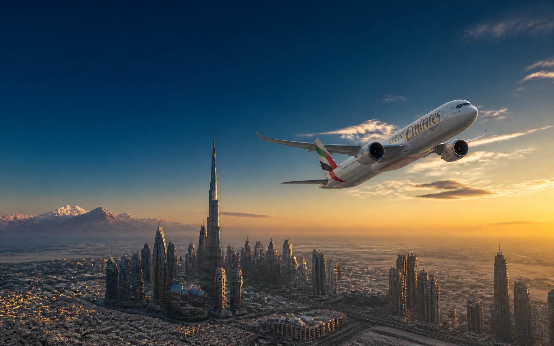 Dubai skyline with Burj Khalifa at golden hour